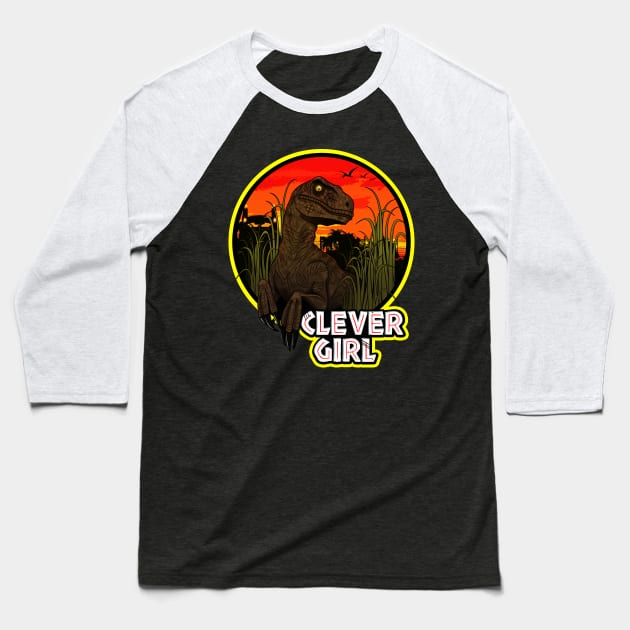 Clever Girl Raptor Baseball T-Shirt by NateArtDesign